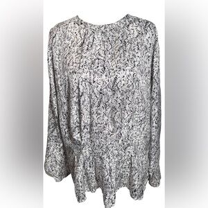 Vintage TJW by Mervyn's 14 White & Black Long Sleeve Peplum Blouse